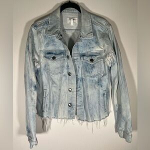 FRAME acid wash distressed in Cloud blue jean jacket sz L tie-dye festival